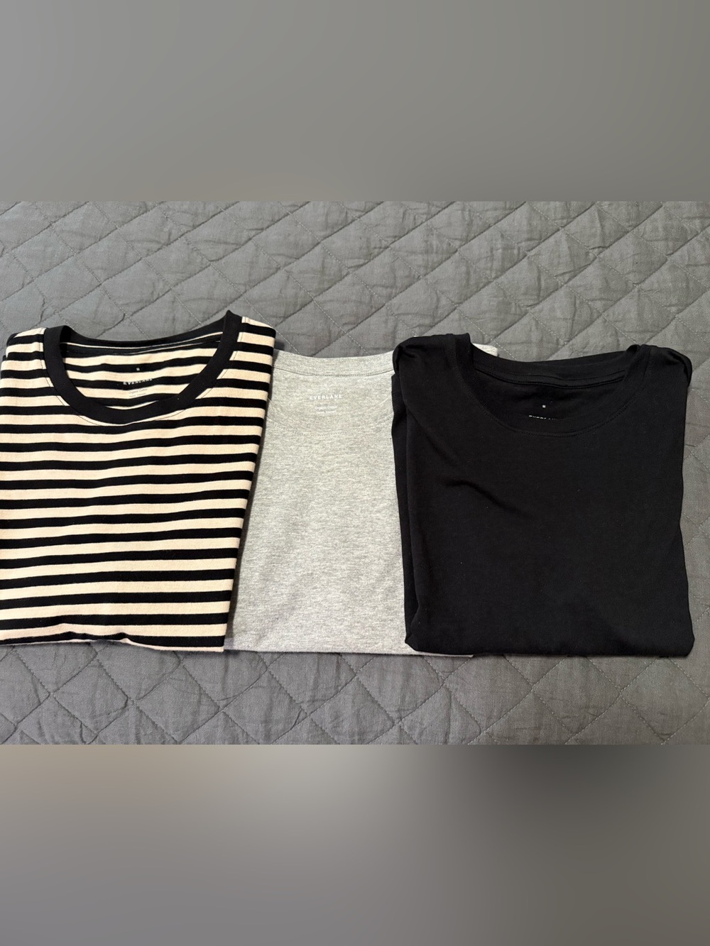 Women’s black , Gray & Black-cream Striped Crewneck Tops - Pack of 3